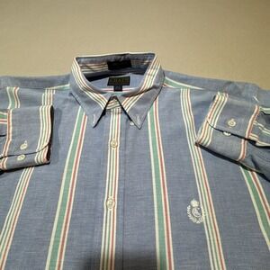 Chaps Ralph Lauren Button Down Shirt Sz 16.5 34/35 Blue & Stripes Vtg Men Cotton